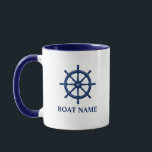 Vintage Ships Wheel Helm & Your Boat or Name Mug<br><div class="desc">Nautical Vintage Ships Wheel Helm with Your personalised Boat Name Coffee Mug.</div>