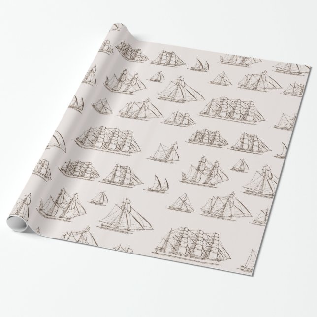 Vintage Ships Wrapping Paper (Unrolled)
