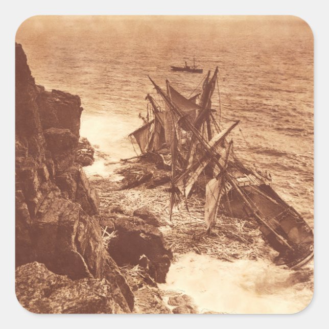 Vintage Shipwreck - Sailing Ship Antique Photo Square Sticker (Front)