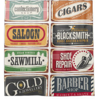 Vintage shop posters collection. Retro store tin s