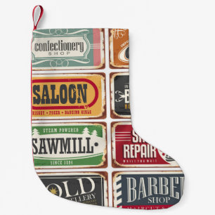 Vintage shop posters collection. Retro store tin s Small Christmas Stocking