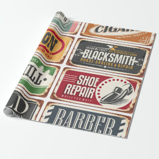 Vintage shop posters collection. Retro store tin s Wrapping Paper