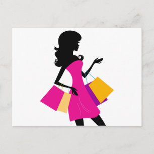 Vintage shopping girl with Bags Postcard