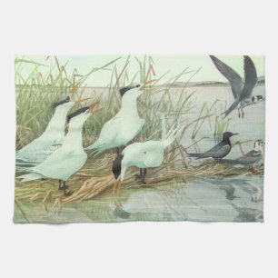 Vintage Shorebirds in a Marsh by Louis Fuertes Tea Towel