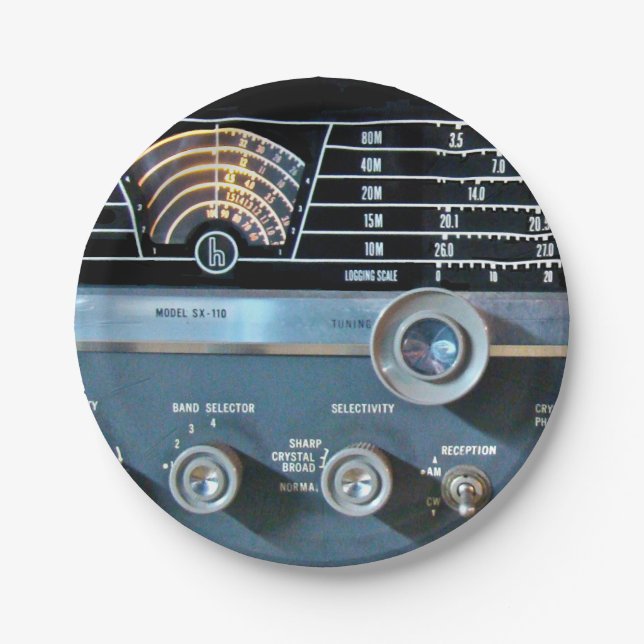 Vintage Short Wave Radio Receiver Paper Plate (Front)