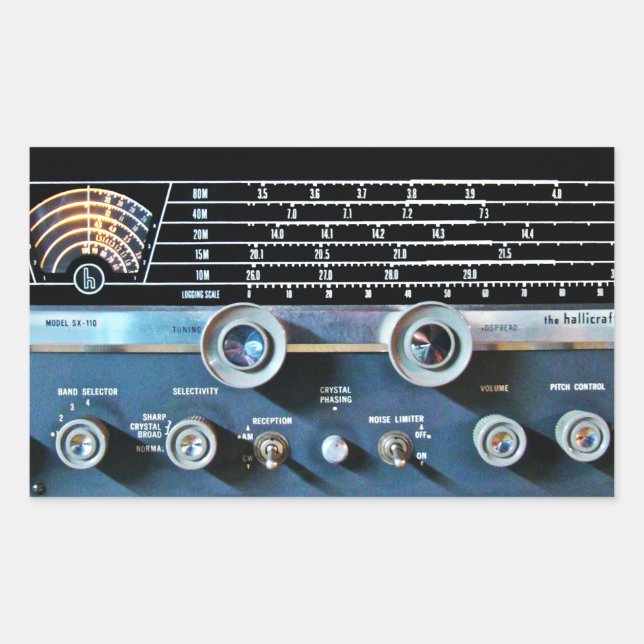 Vintage Short Wave Radio Receiver Rectangular Sticker (Front)