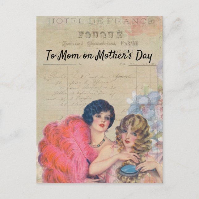 Vintage Show Girls Hotel France Flowers Feathers Postcard (Front)