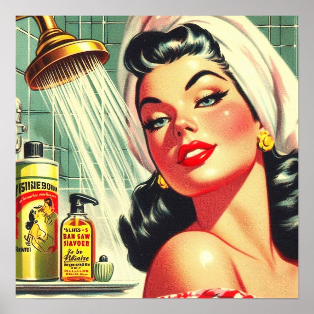 Vintage Shower Pin Up Poster (Front)