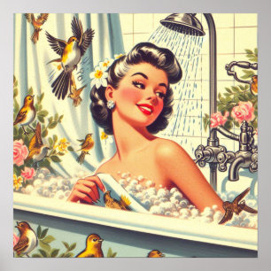 Vintage Shower Pin Up Poster