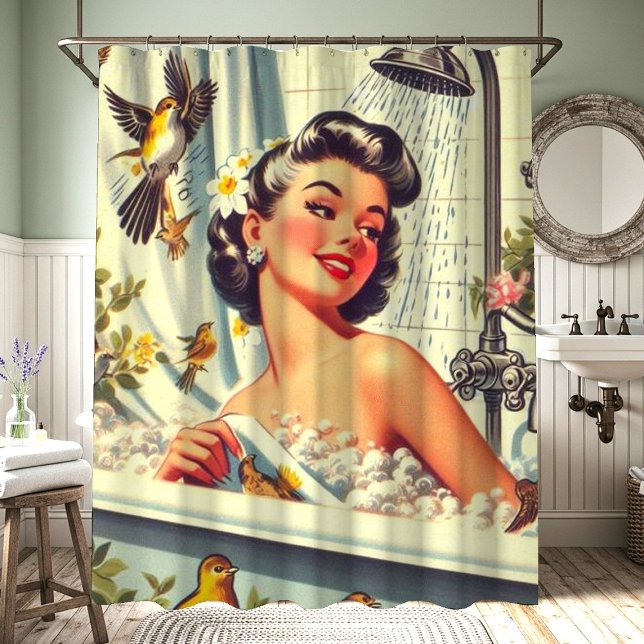 Vintage Shower Pin Up Shower Curtain (Creator Uploaded)