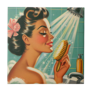 Vintage Shower Pin Up Tile