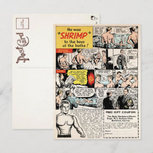 Vintage Shrimp Muscle Ad Postcard