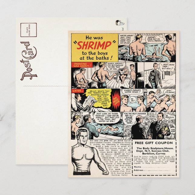 Vintage Shrimp Muscle Ad Postcard  (Front/Back)