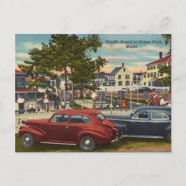 Vintage Shuffle Board, Ocean Park, Maine Cars Postcard (Front)