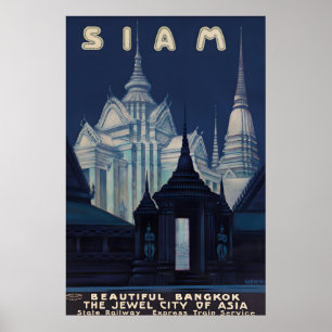 Vintage Siam Bangkok Travel Poster Print, Thailand