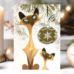 Vintage Siamese Christmas Cats Holiday Card<br><div class="desc">Vintage Siamese Christmas Cats Holiday Card. This design features vintage Siamese cats with a Christmas ornament. What a beautiful retro holiday scene. Personalise this custom design with your own inside greeting.</div>