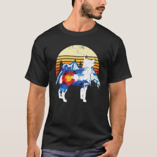 Vintage Siberian Husky Dog Colorado Flag Sunset Re T-Shirt