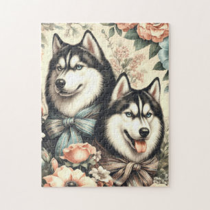 Vintage Siberian Husky  Illustration Jigsaw Puzzle