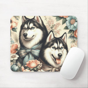 Vintage Siberian Husky Illustration Mouse Mat
