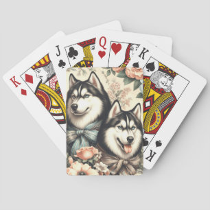 Vintage Siberian Husky  Illustration Playing Cards