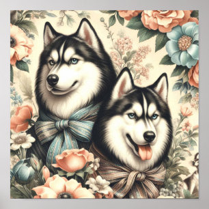 Vintage Siberian Husky  Illustration Poster