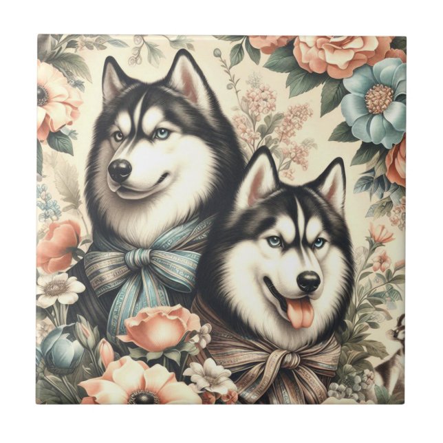 Vintage Siberian Husky  Illustration Tile (Front)