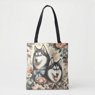 Vintage Siberian Husky Illustration Tote Bag