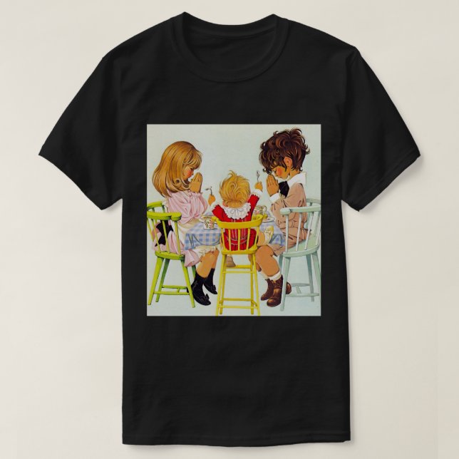 Vintage Siblings Saying Grace T-Shirt (Design Front)