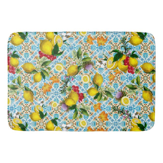Vintage Sicilian lemon garden Bath Mat (Front)