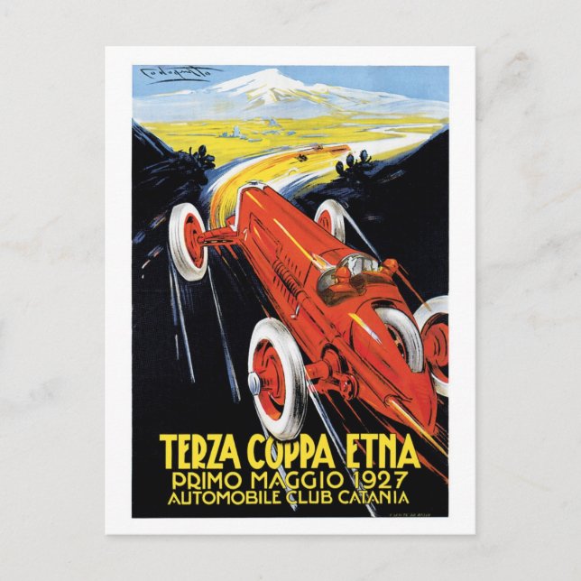 Vintage Sicily 1920s Racing cars Grand Prix Postcard (Front)