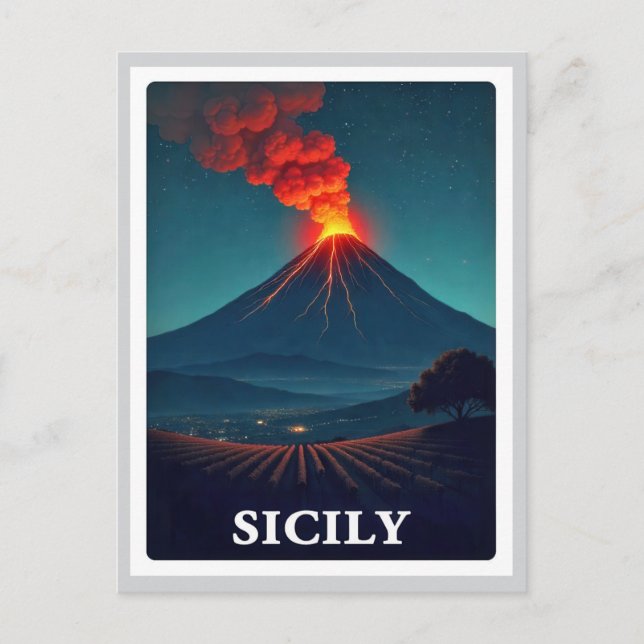 Vintage Sicily Italy Mount Vesuvius Naples Travel Postcard (Front)