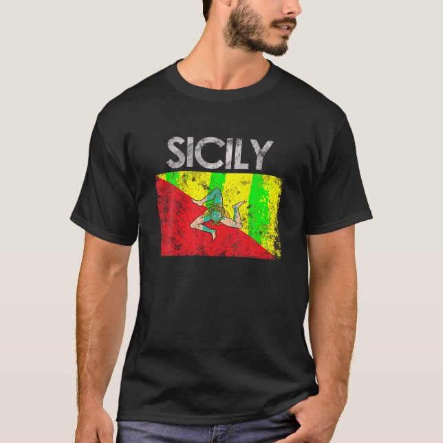 Vintage Sicily Sicilian Flag Pride Gift T Shirt (Front)