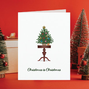 Vintage Side Table Christmas Tree Folded Christmas Holiday Card