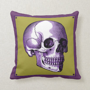 Vintage Side View Purple and Gold Skull Pillow