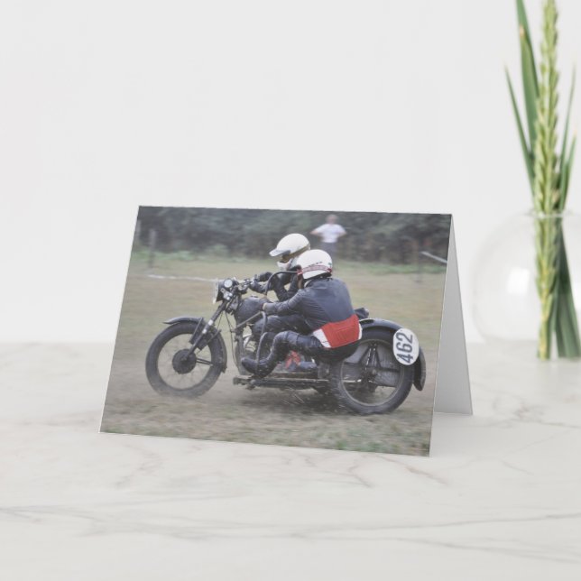 vintage sidecar scrambler outfit birthday card (Front)