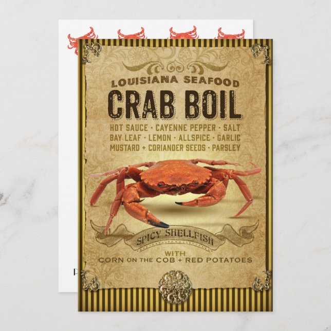 Vintage Sign Crab Boil Party Invitation (Front/Back)