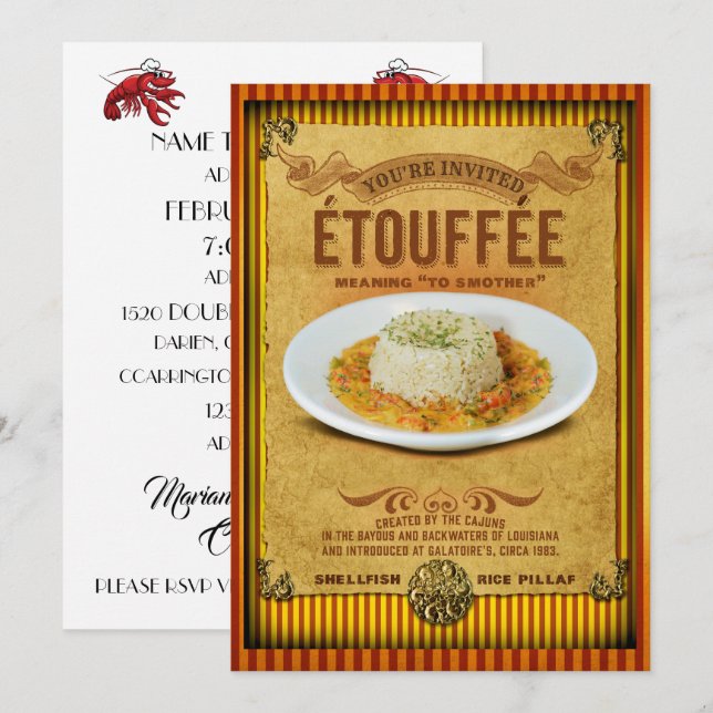 Vintage Sign Etouffee Party Invitation (Front/Back)