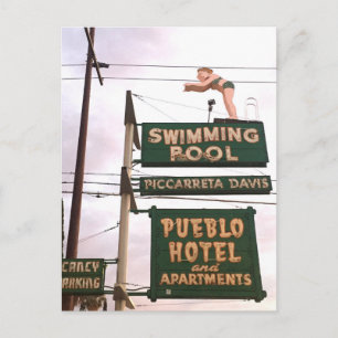 Vintage Sign Hotel Swimming Pool Postcard