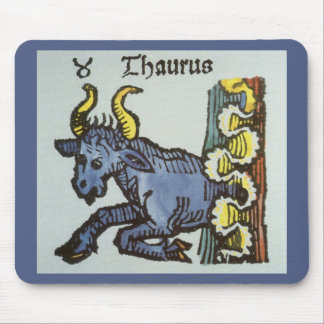 Vintage Signs of the Zodiac, Antique Taurus Bull Mouse Mat