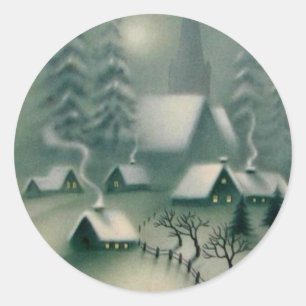 Vintage Silent Night Christmas Winter Scene Classic Round Sticker