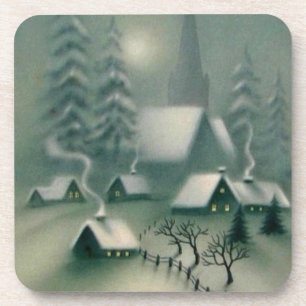 Vintage Silent Night Christmas Winter Scene Coaster