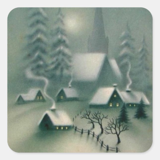 Vintage Silent Night Christmas Winter Scene Square Sticker (Front)