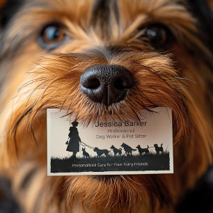 Vintage Silhouette Dog Walker and Pet Sitter Business Card