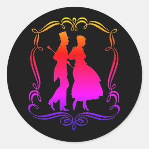 Vintage Silhouette Elegant Man Woman  Classic Round Sticker