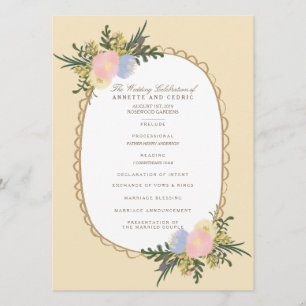Vintage Silhouette Floral Wedding Program Card
