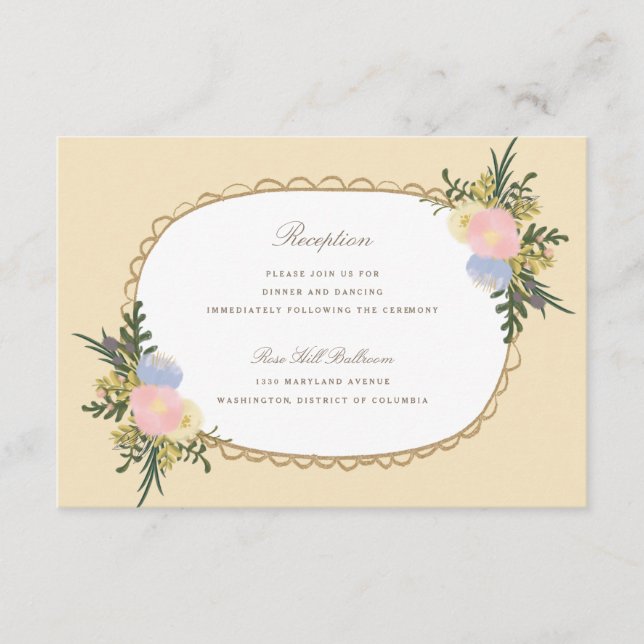Vintage Silhouette Floral Wedding Reception Card (Front)