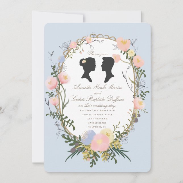 Vintage Silhouette Spring Floral Wedding Invitation (Front)