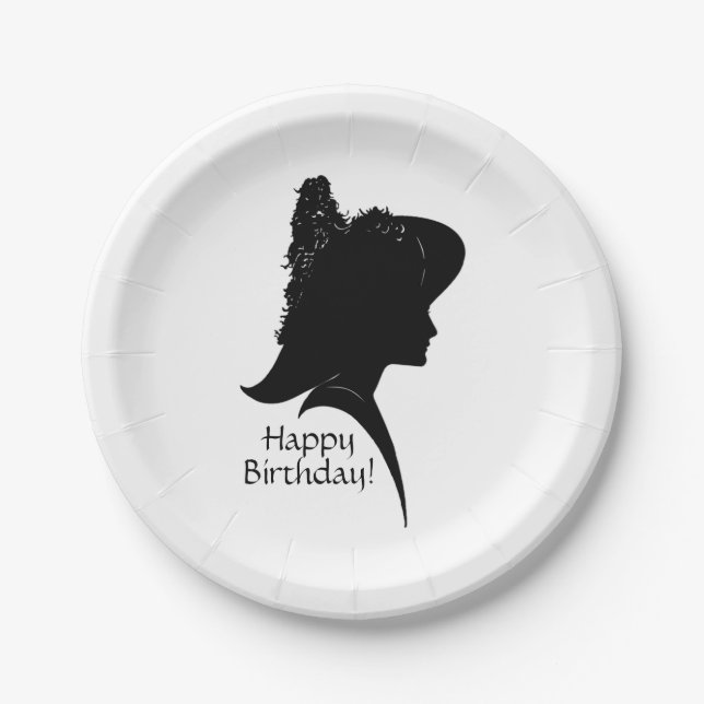 Vintage Silhouette Woman in Hat Paper Plate (Front)