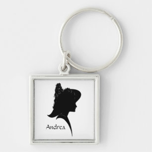 Vintage Silhouette Woman in Hat Personal Key Ring