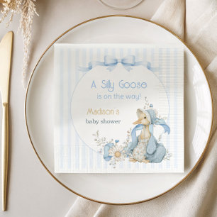 Vintage Silly Goose Pastel Blue Girl Baby Shower Napkin